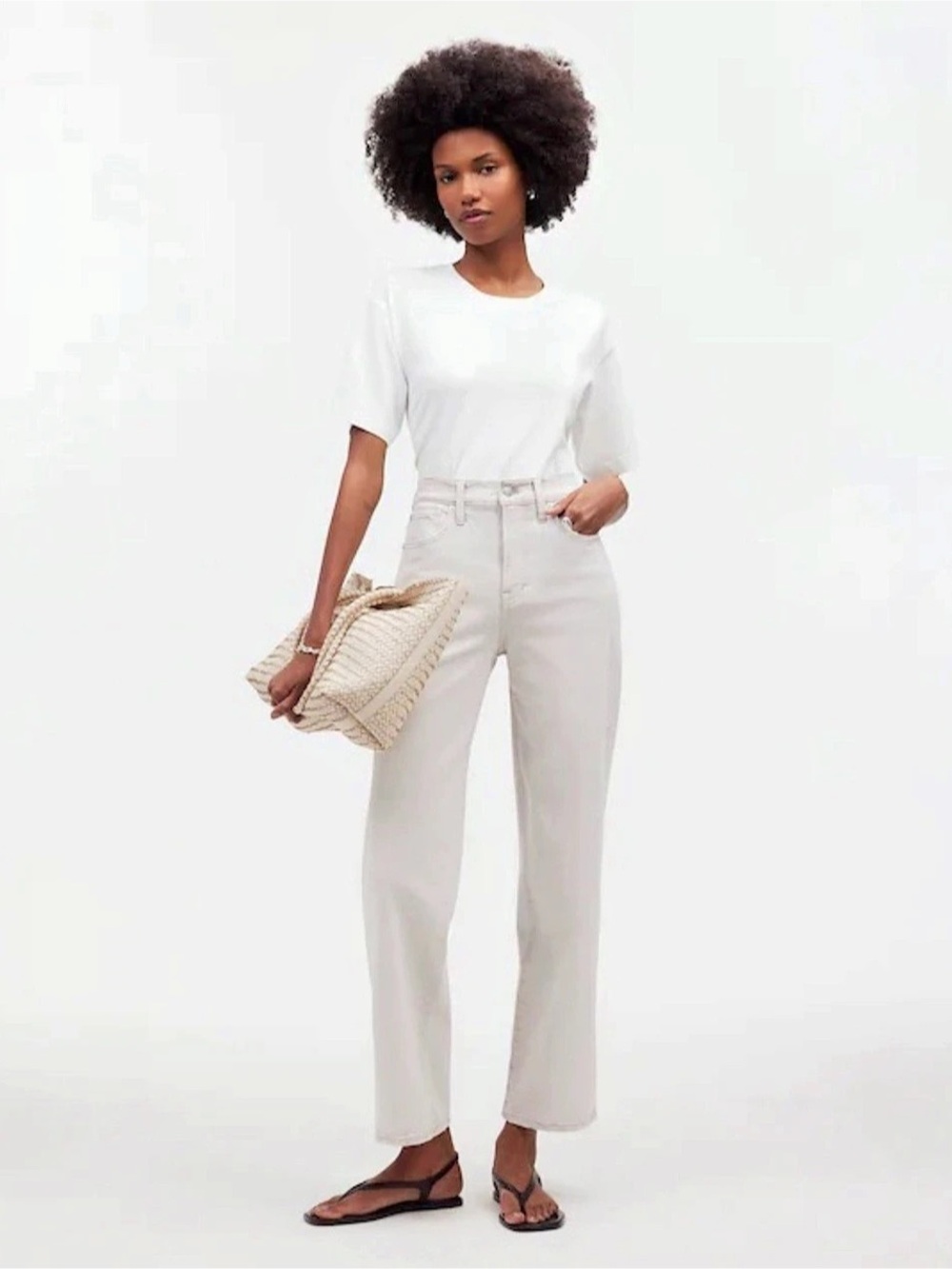 Madewell The '90s Straight Crop Jean in Tile White Straight Leg Jeans